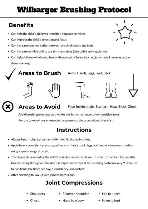 Try deep pressure massaging with the brush for at least two weeks to see if you notice any progress with your child. . Wilbarger brushing protocol instructions pdf